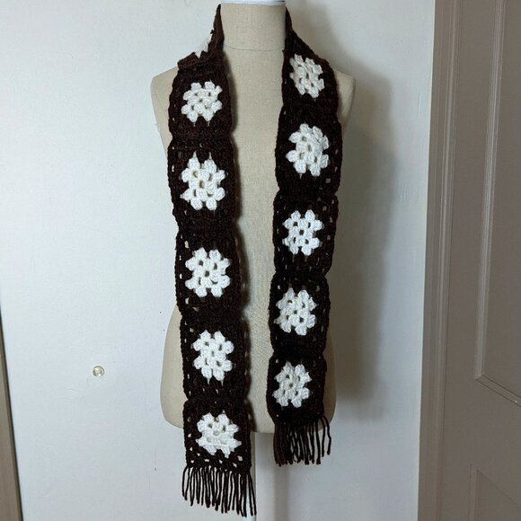 Vintage Skinny Handmade Crochet Knit Floral Scarf Boho - Picture 5 of 5